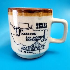 Vintage Ceramic Texas Mug ◇ Alamo-Longhorn-San Jacinto ◇ Brown/Beige ◇ 1960's‎